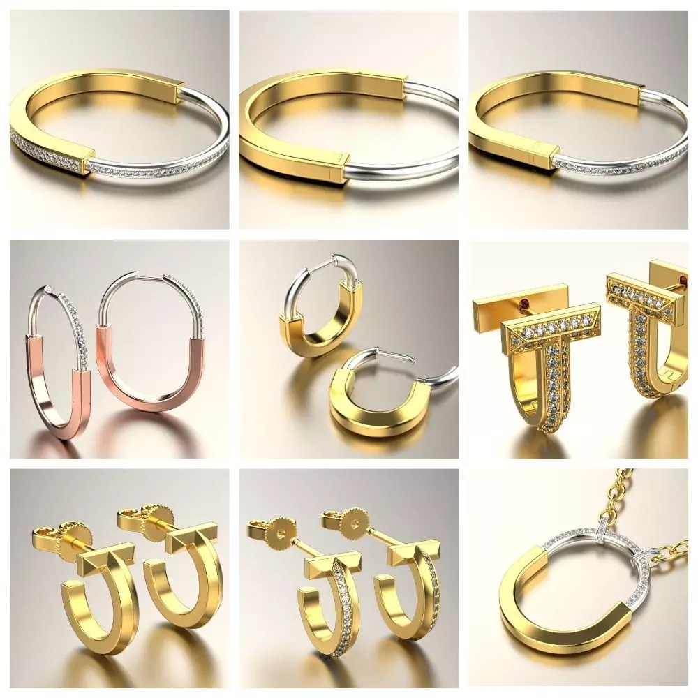 Tiffany lock t t1 earrings bracelet pendant 3D Model Collection_0