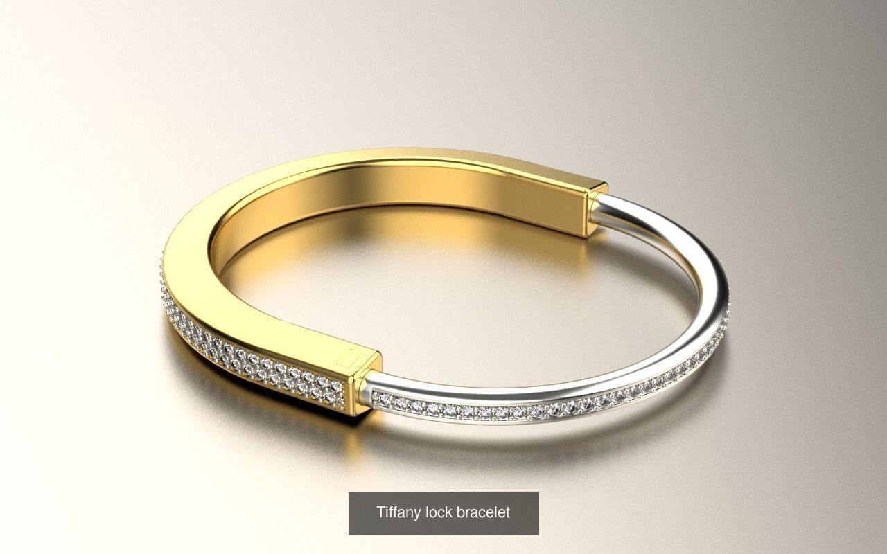 Tiffany lock t t1 earrings bracelet pendant 3D Model Collection_6