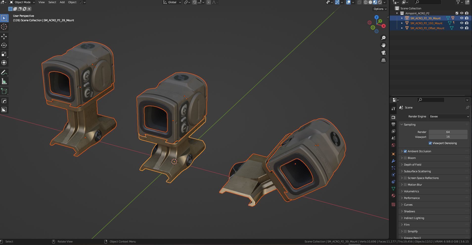 AIMPOINT ACRO P2 RED DOT SIGHT Low-poly 3D model_12