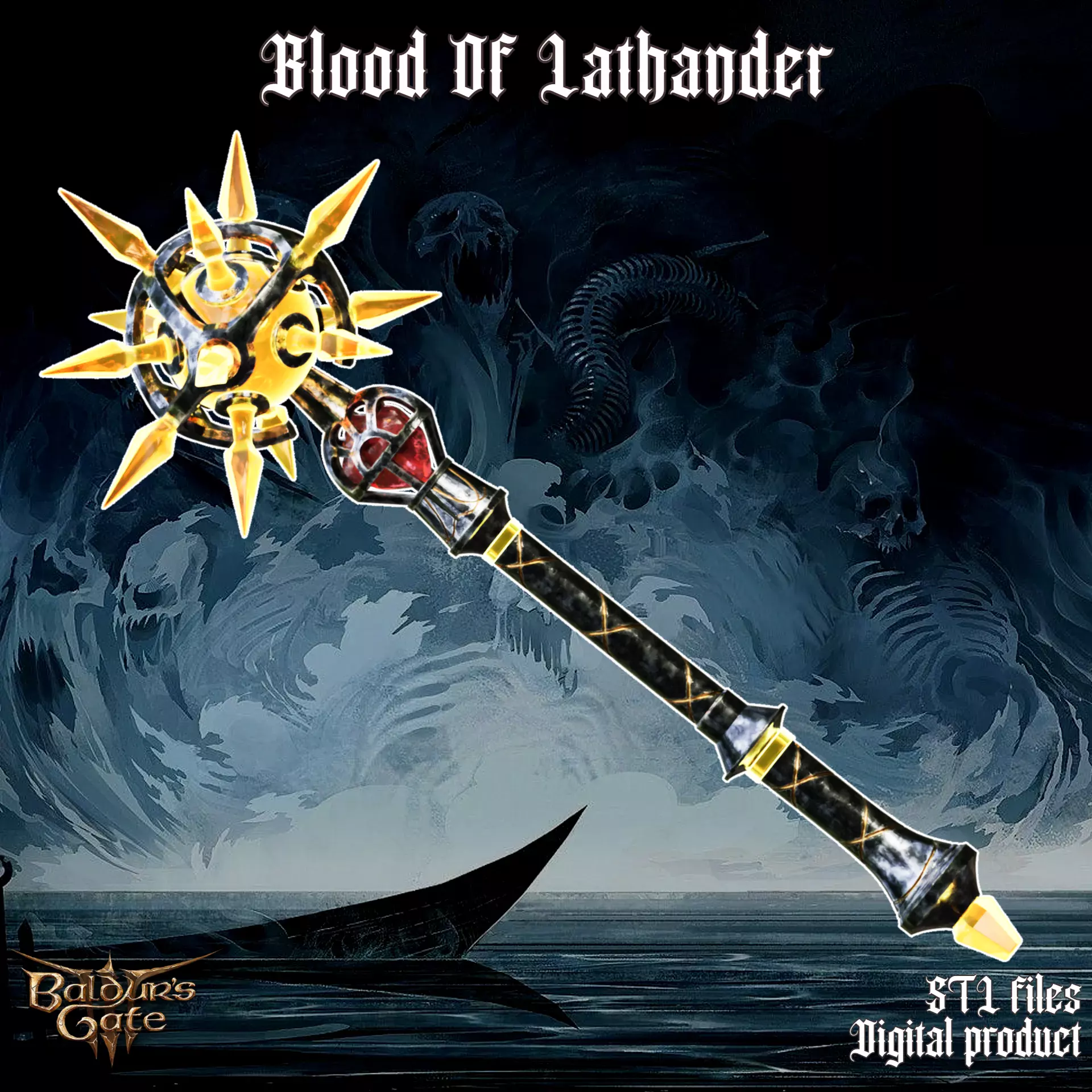 Fantasy Blood Of Lathander Legendary Mace Baldurs Gate 3 3D print model