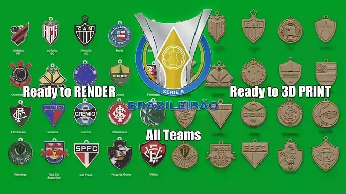 Brasileirao All teams Printable and Renderable 3D logo shields 3D print model