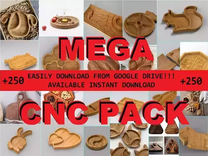 250 Pcs Serving Tray Pack Cnc Cut 3D Model File For CNC Router 