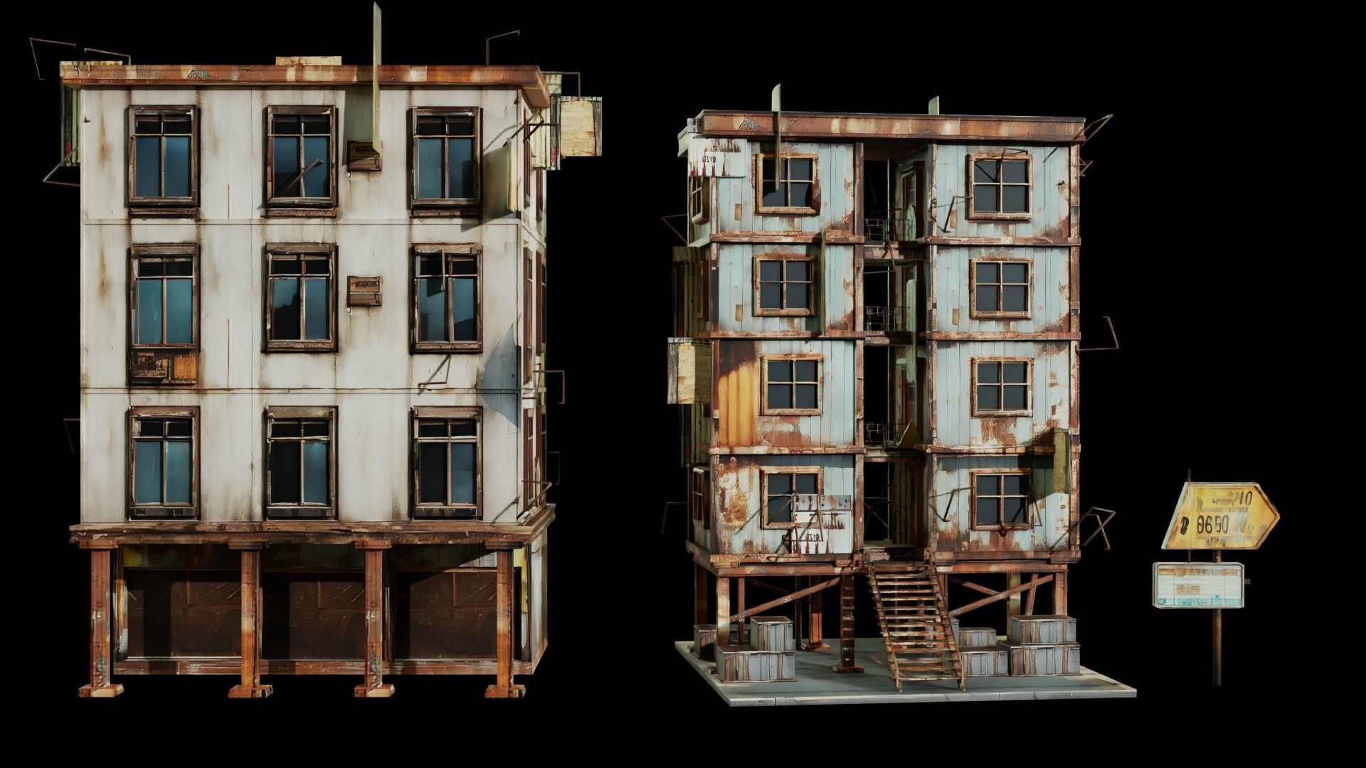 Old building collection V3 Low-poly 3D model_7