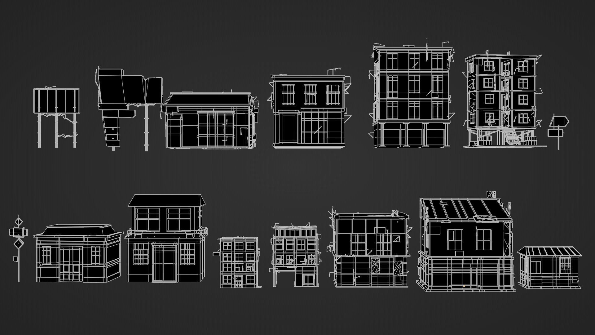 Old building collection V3 Low-poly 3D model_1