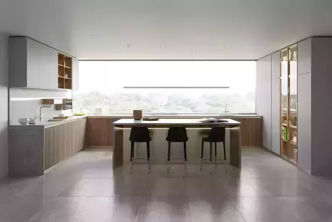 Arclinea Kitchen with Island - Thea with bench 3D model