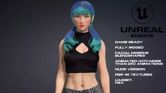 Sexy Girl full rigged - game ready - animated - nude version Low-poly 3D model