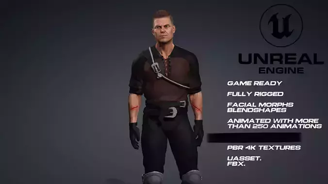 Male Warrior - Full Rigged - game ready - animated