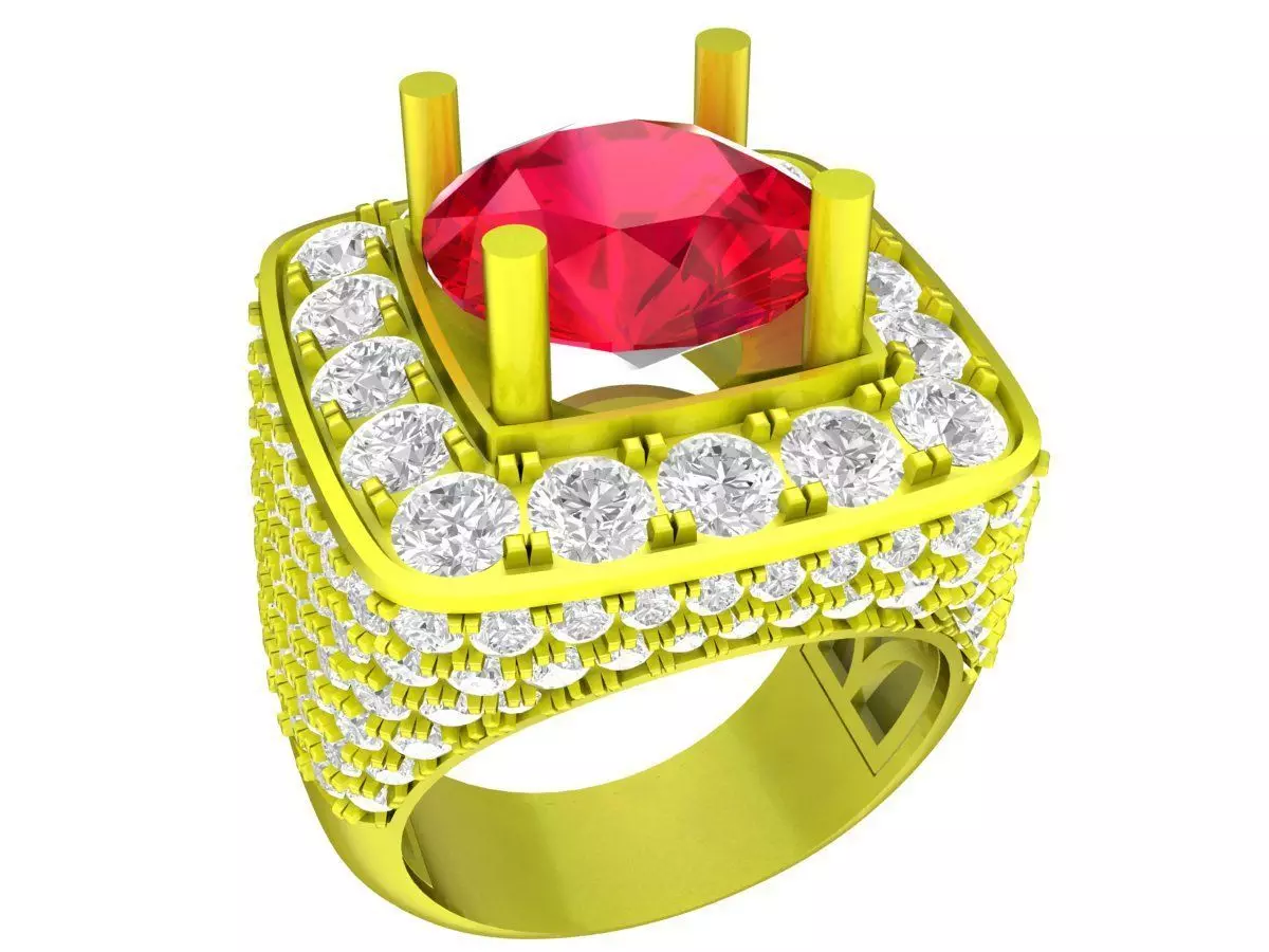 Luxury Cushion Halo Pave Gold Ring for Women 7885 3D print model