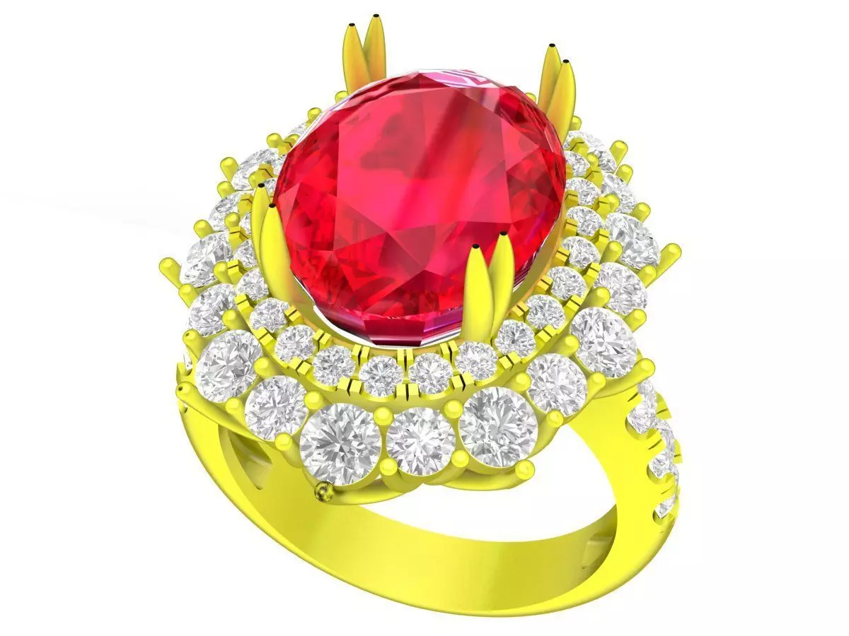 Luxury Oval Halo Ruby Style Gold Ring for Women 7890 3D print model