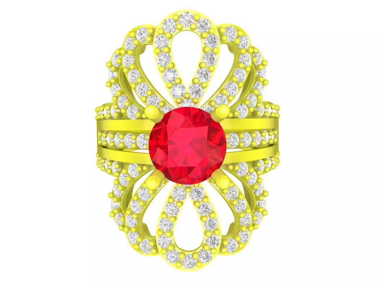 Luxury Bow Style Pave Gold Ring with Red Gemstone for Women 7892 3D print model
