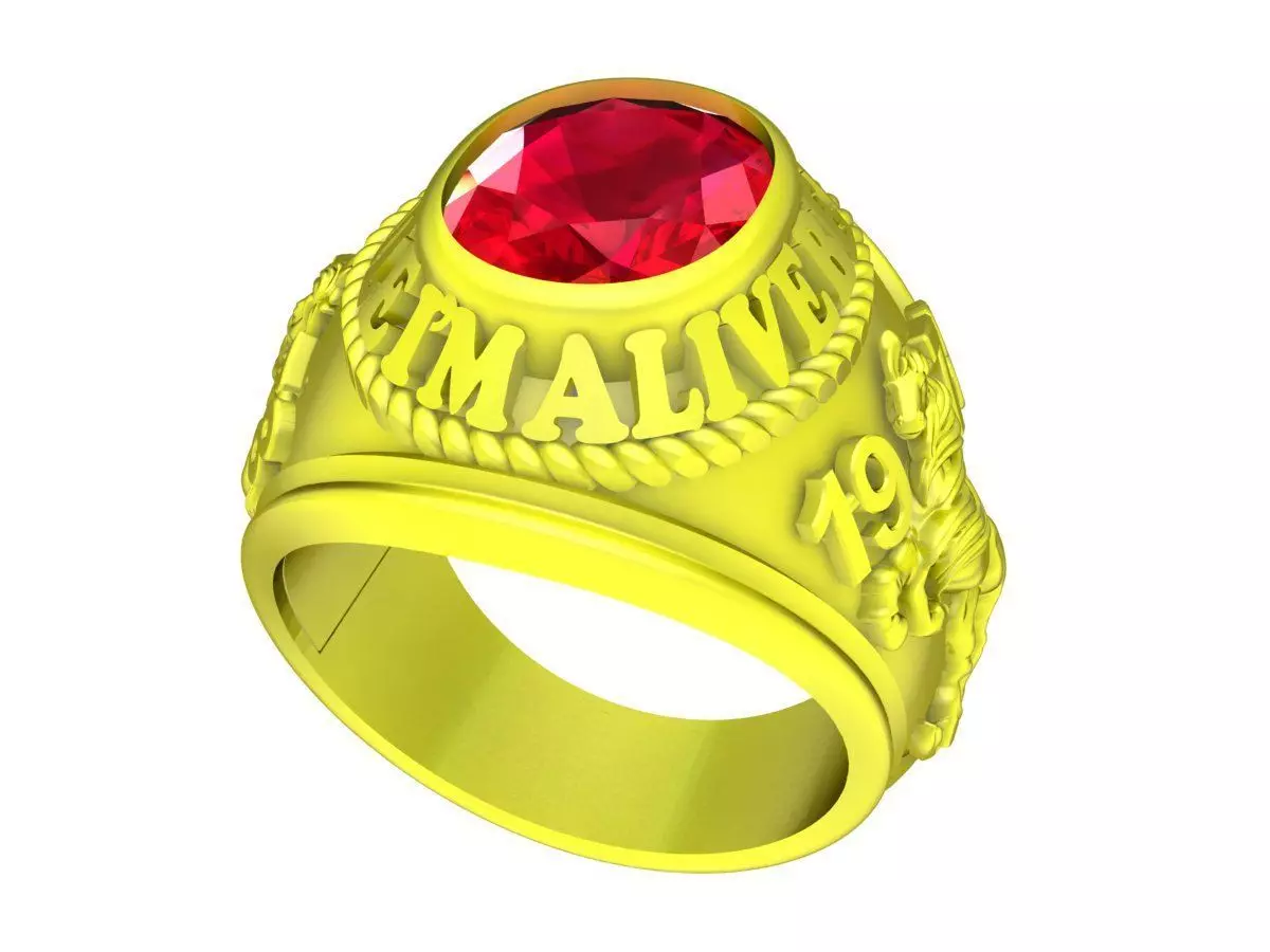 Luxury Championship Style Ruby Oval Gold Ring for Men 7893 3D print model