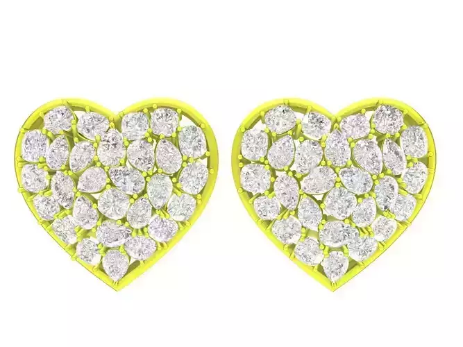 A7951 Fancy Diamond Heart Earrings 3D Model
