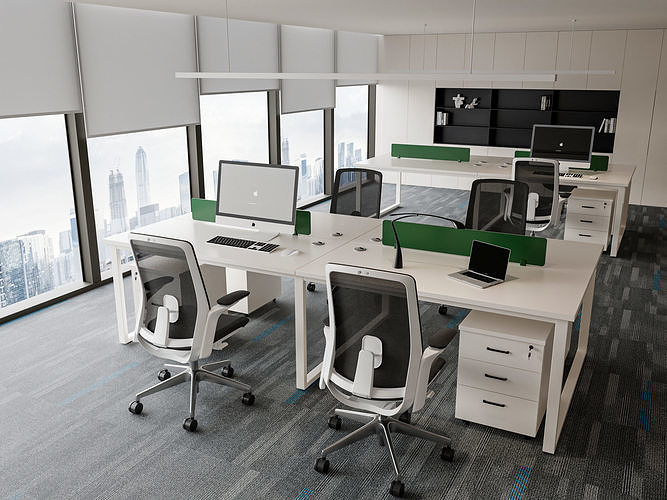 Modern Open Office Interior with Workstations 3D model