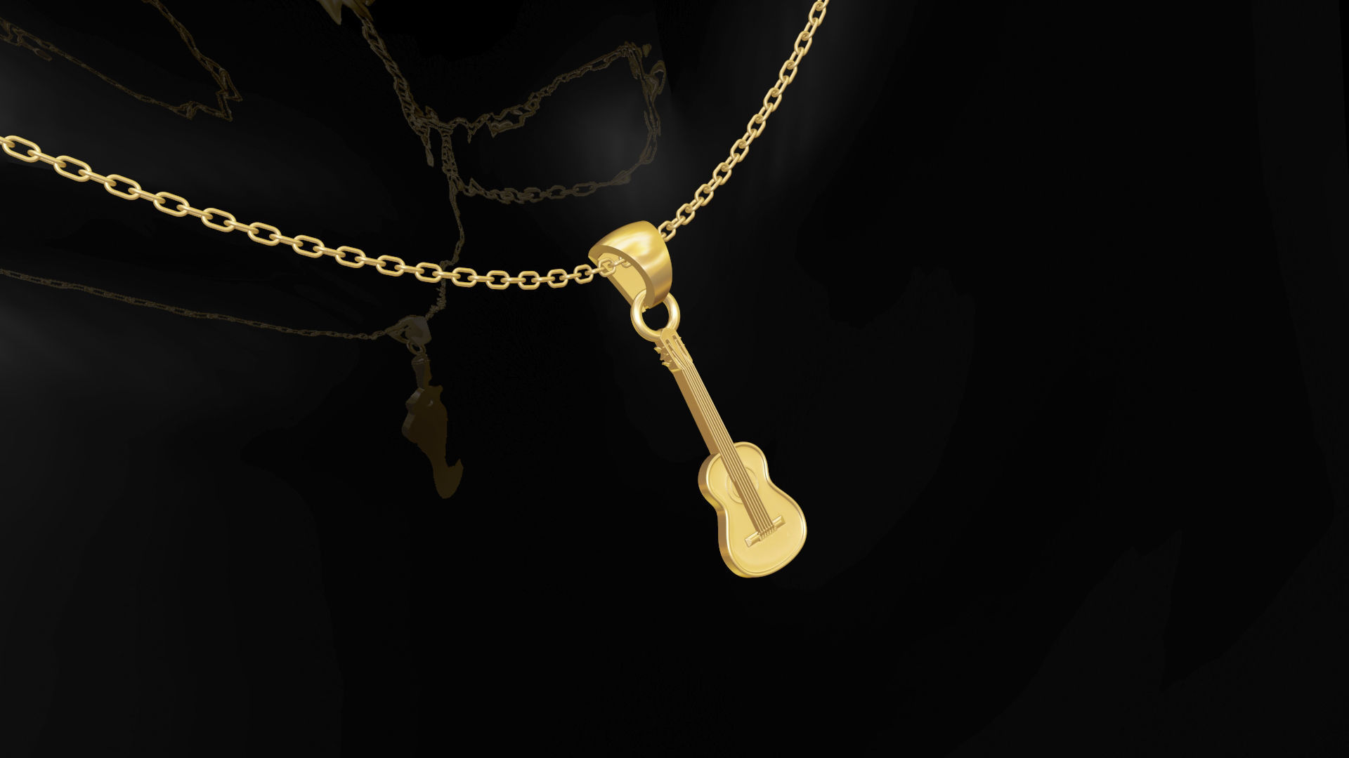 Guitar pendant jewelry gold 3D print model_3