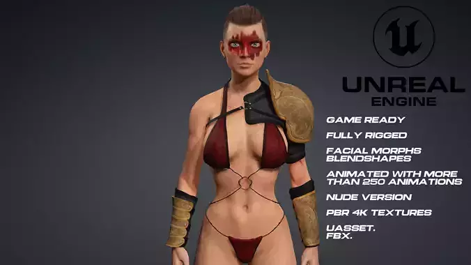 female Warrrior full rigged - game ready - animated