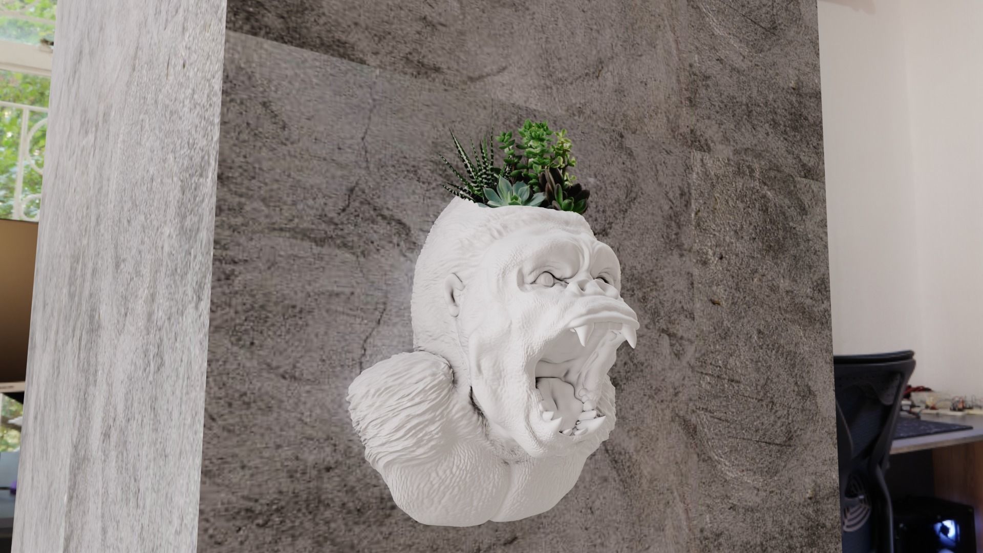Gorilla head wall mount planter low poly stl 3d print file 3D print model_2