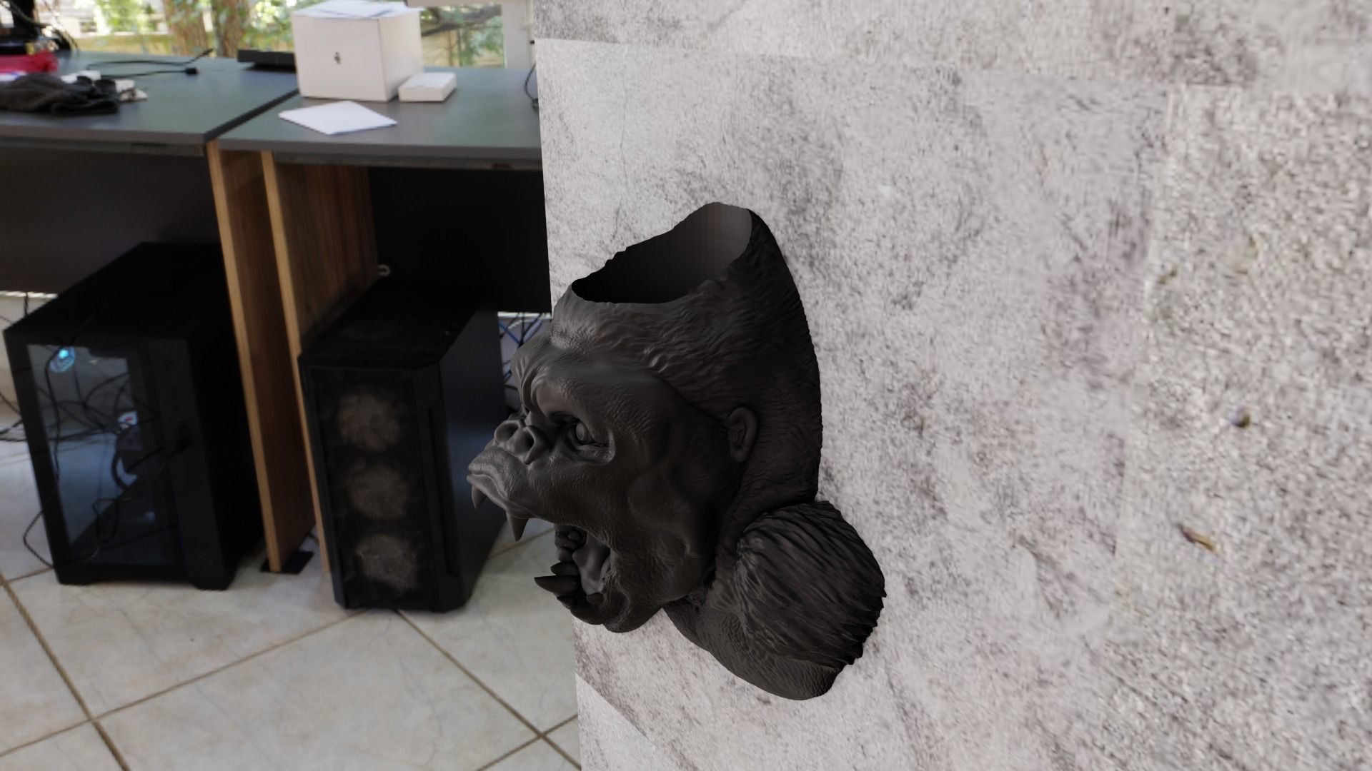 Gorilla head wall mount planter low poly stl 3d print file 3D print model_3