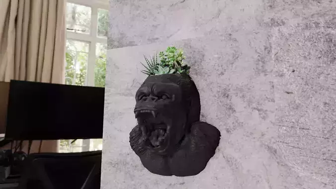 Gorilla head wall mount planter low poly stl 3d print file
