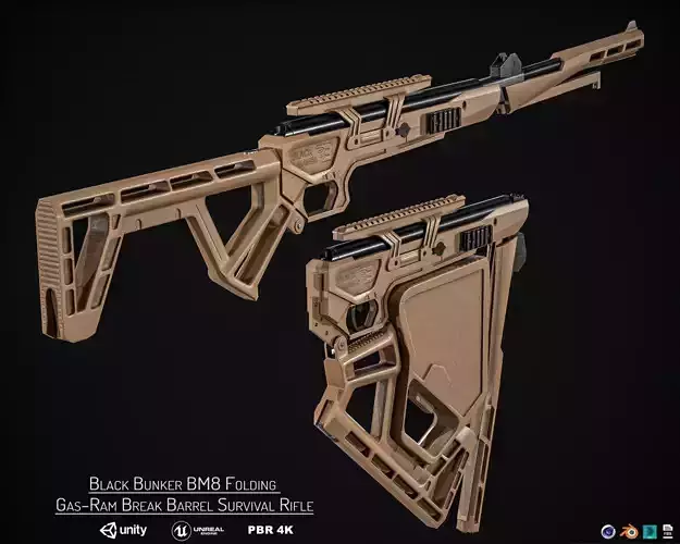 Black Bunker BM8 Folding Gas-Ram Break Barrel Survival Rifle Low-poly 3D model