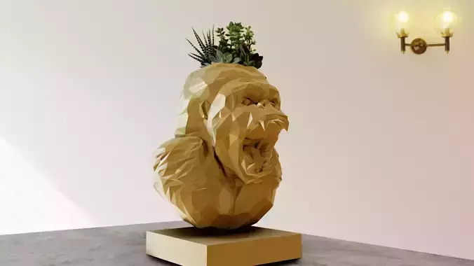 Gorilla head low poly bust planter pot flower vase stl 3d print 