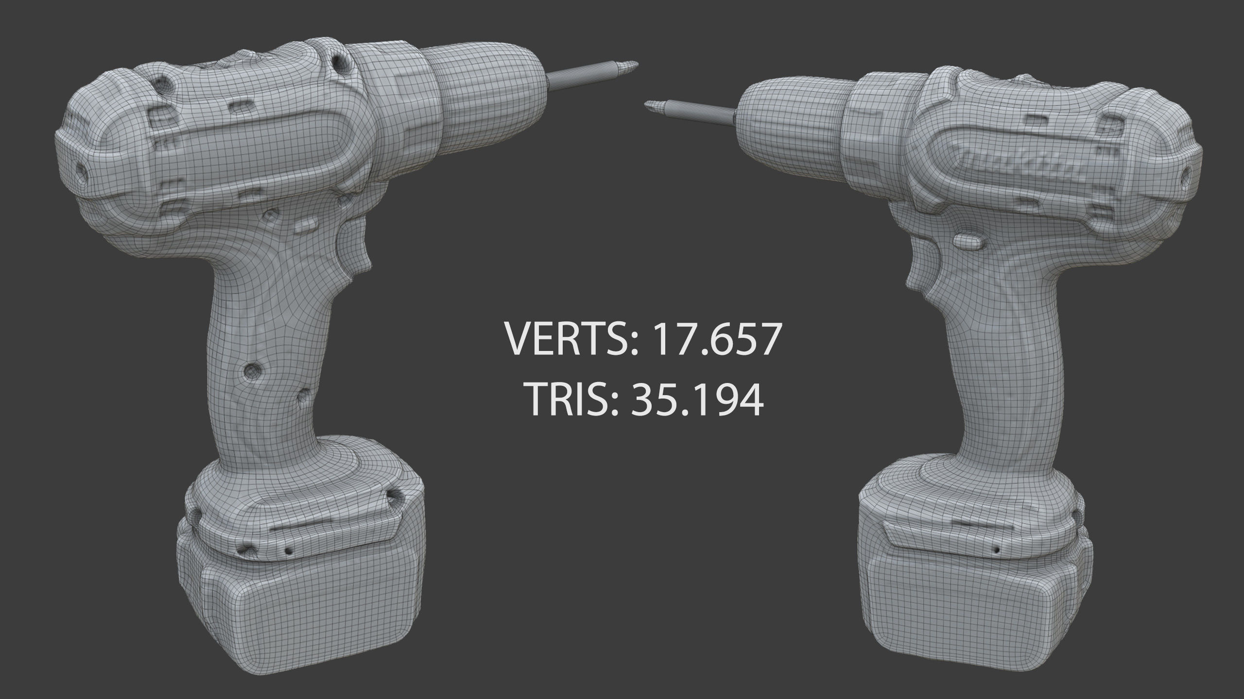 Drill Electric Used Makita Low-poly 3D model_10