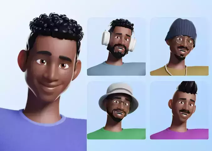 Customizable Black Man Cartoon Character  Low-poly 3D model