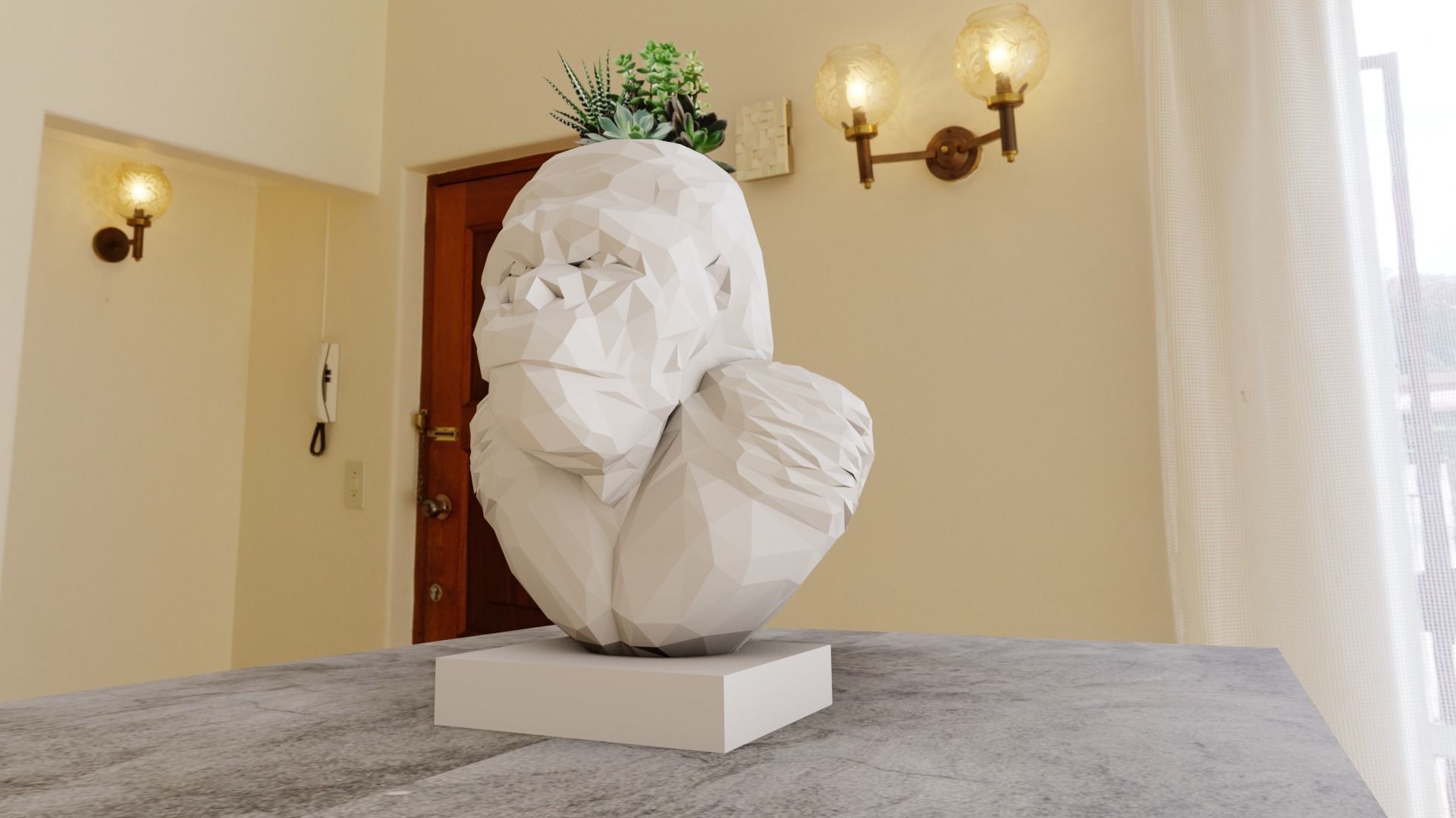 GORILLA HEAD BUST LOW POLY PLANTER POT FLOWER VASE STL  3D print model_1