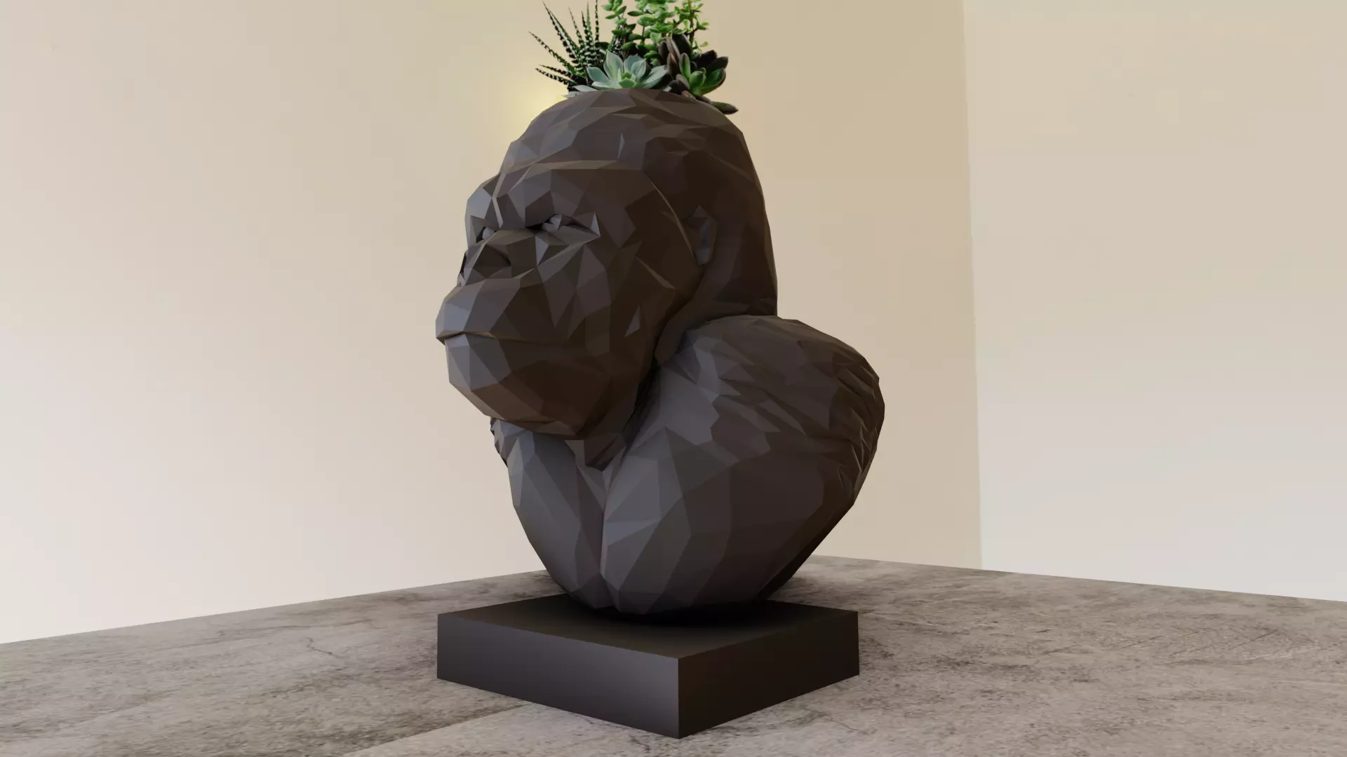 GORILLA HEAD BUST LOW POLY PLANTER POT FLOWER VASE STL  3D print model_0
