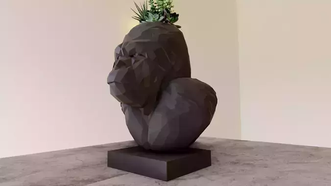 GORILLA HEAD BUST LOW POLY PLANTER POT FLOWER VASE STL  3D print model