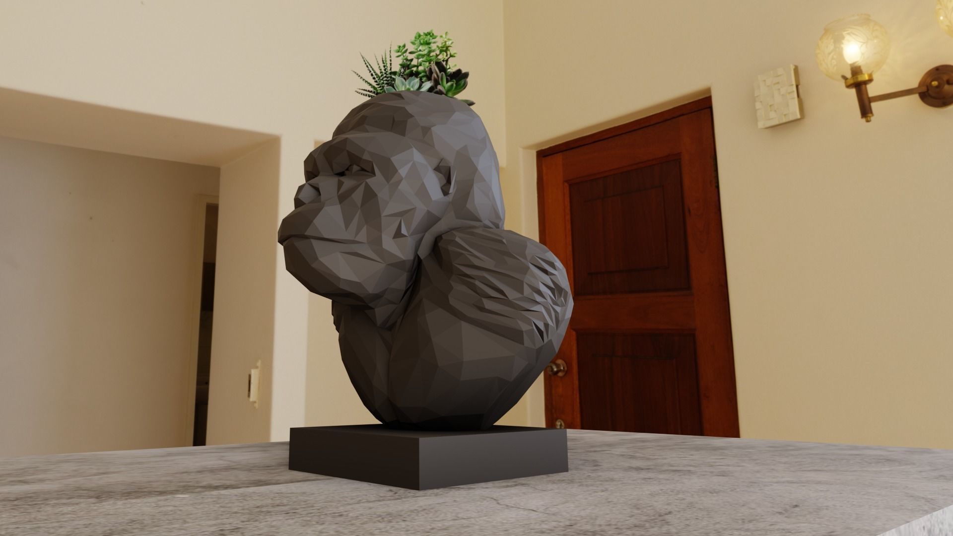 GORILLA HEAD BUST LOW POLY PLANTER POT FLOWER VASE STL  3D print model_4