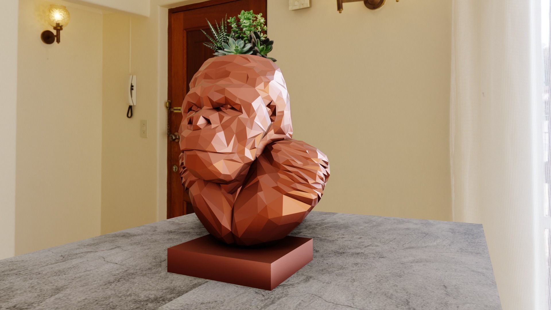 GORILLA HEAD BUST LOW POLY PLANTER POT FLOWER VASE STL  3D print model_3