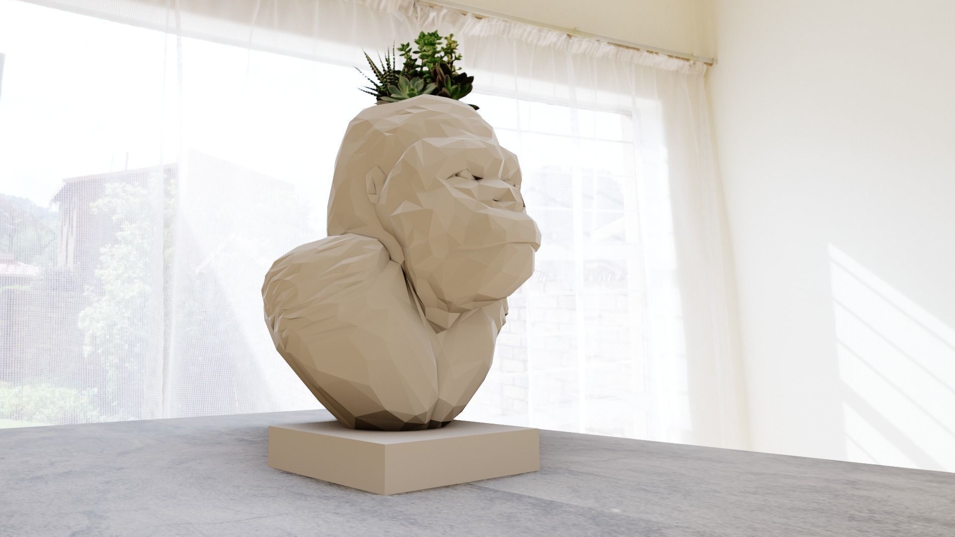 GORILLA HEAD BUST LOW POLY PLANTER POT FLOWER VASE STL  3D print model_2