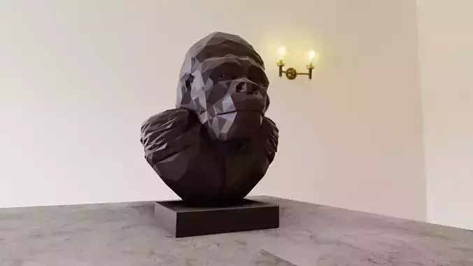 Gorilla bust low poly statue stl 3d print file