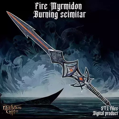 Fantasy Fire Myrmidons Burning Scimitar Baldurs Gate 3 3D print model