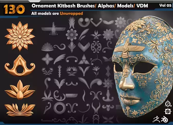 130 Ornament Kitbash Brushes- Alphas-Models-VDM Vol 05