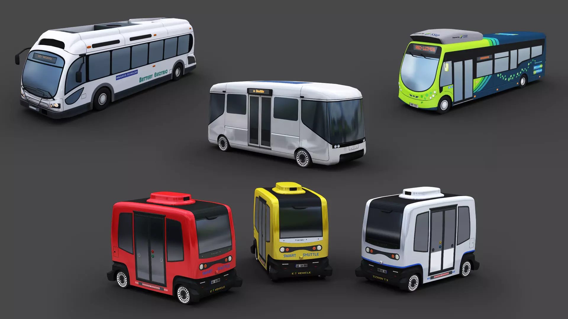 Electric Bus Pack 3 Low-poly 3D model