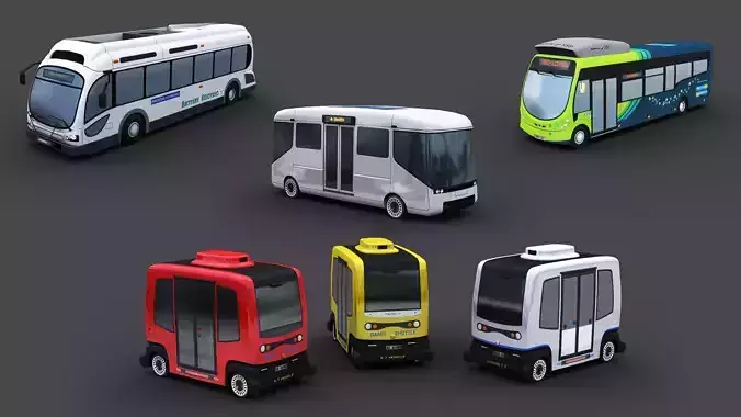 Electric Bus Pack 3 Low-poly 3D model