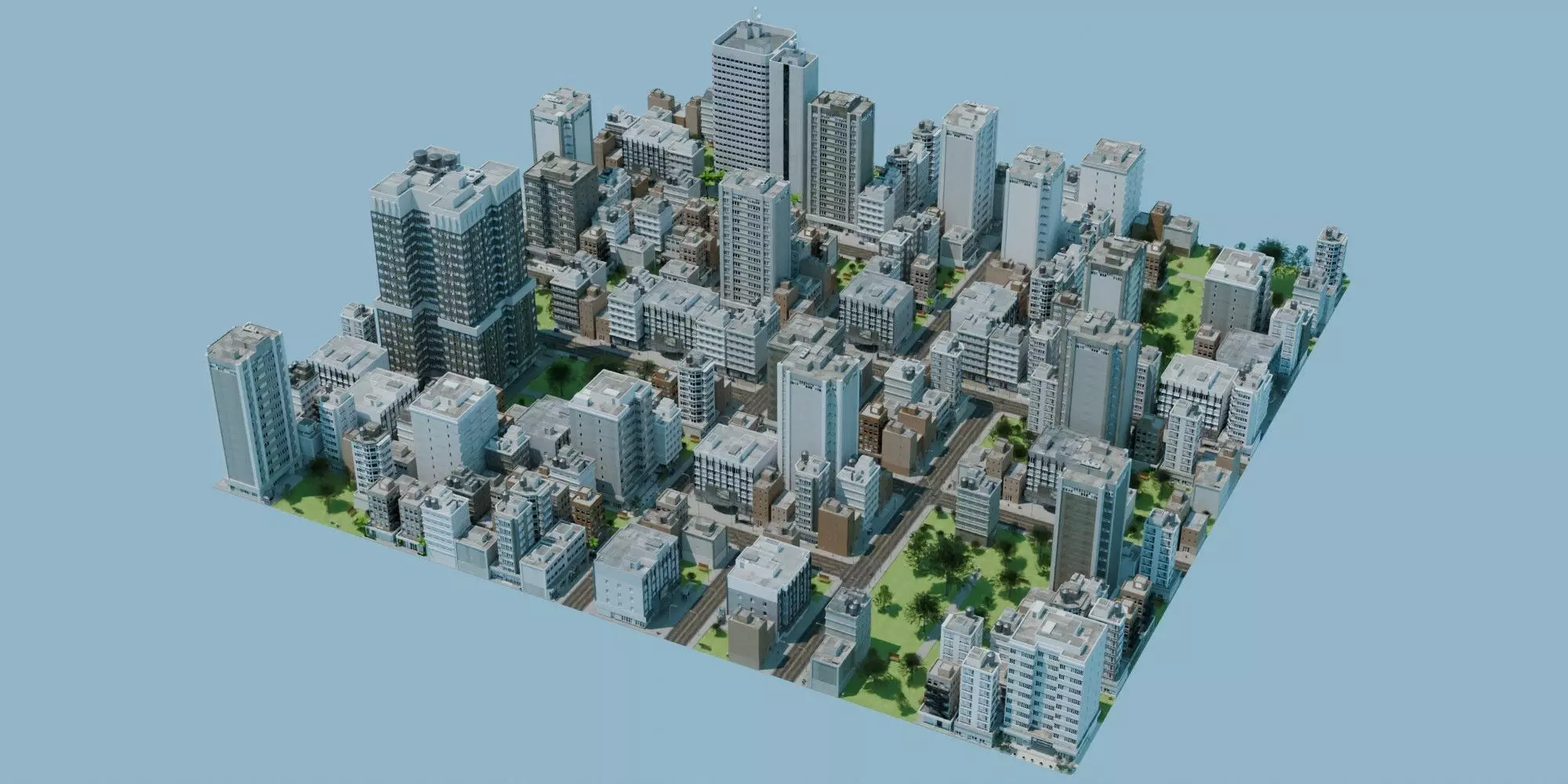 City Downtown Skyscraper Street Low-poly 3D model_0