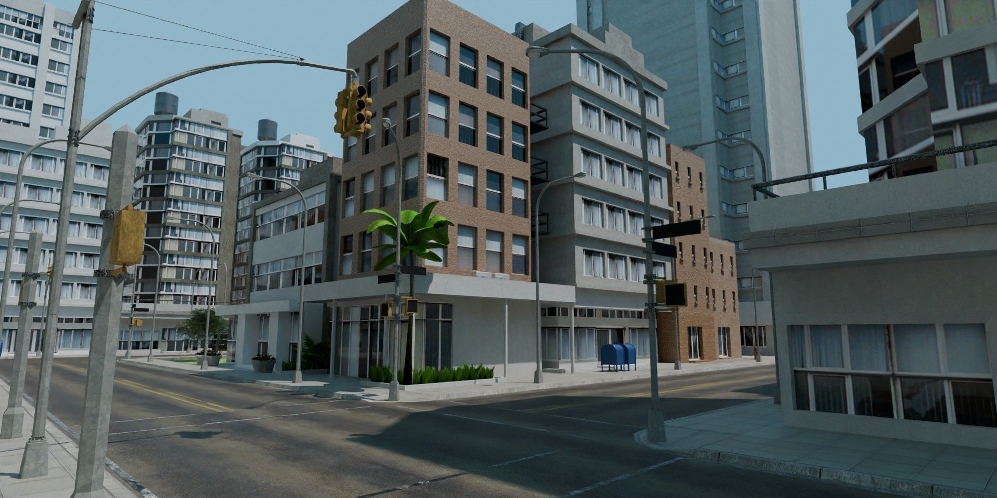 City Downtown Skyscraper Street Low-poly 3D model_4