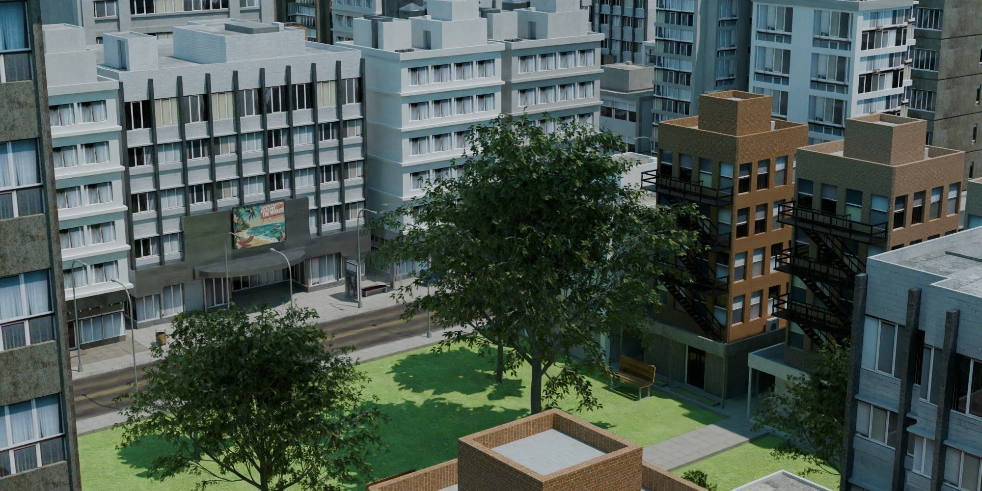 City Downtown Skyscraper Street Low-poly 3D model_13