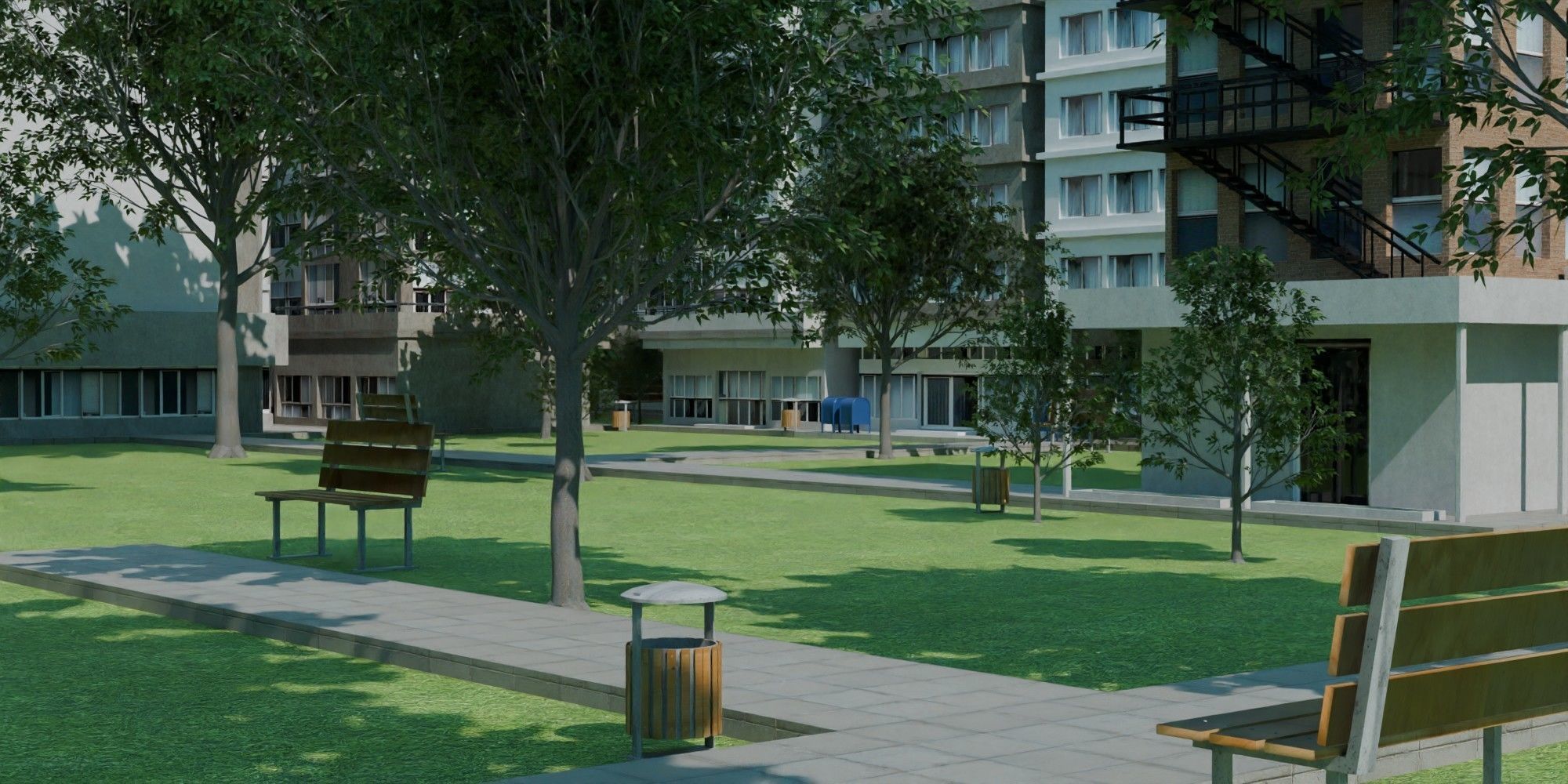 City Downtown Skyscraper Street Low-poly 3D model_5