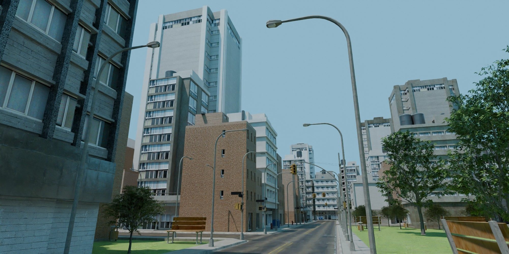 City Downtown Skyscraper Street Low-poly 3D model_9