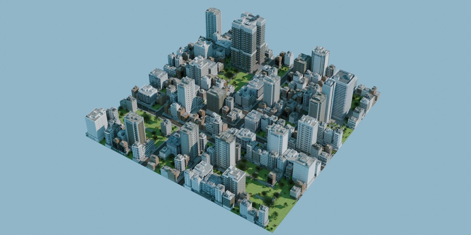 City Downtown Skyscraper Street Low-poly 3D model_2