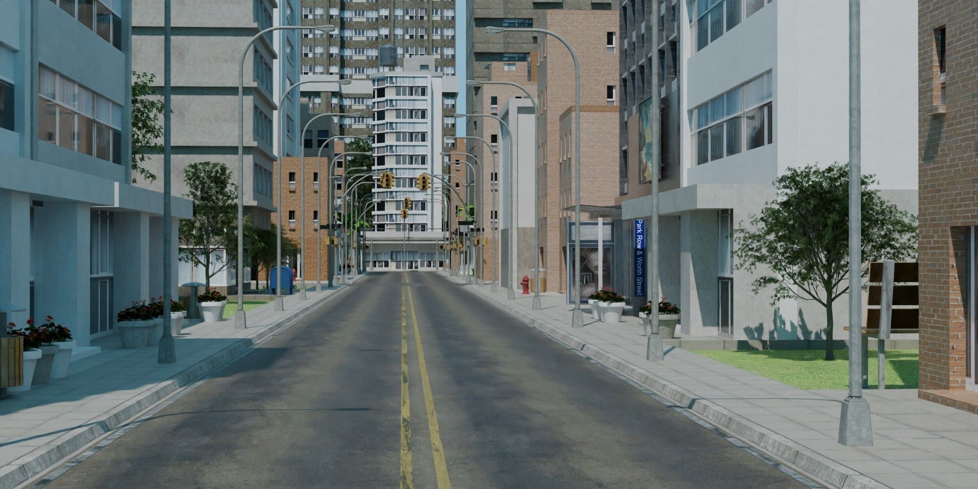 City Downtown Skyscraper Street Low-poly 3D model_7