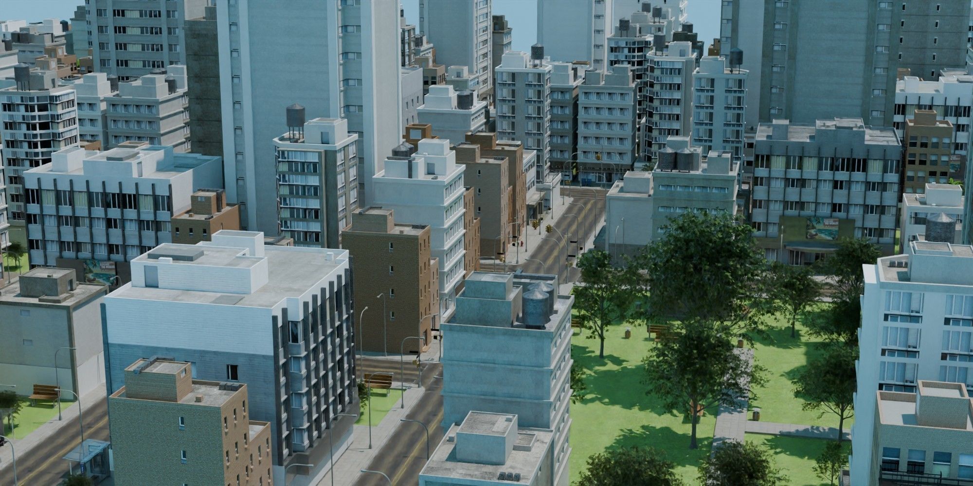 City Downtown Skyscraper Street Low-poly 3D model_11