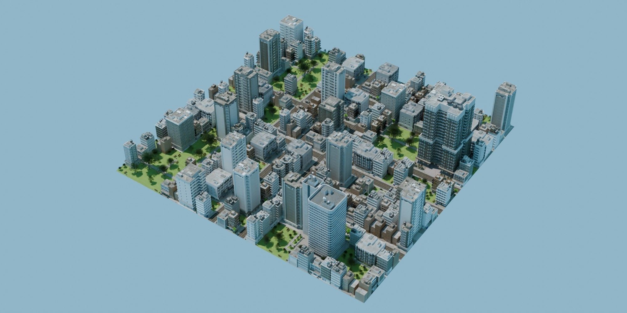 City Downtown Skyscraper Street Low-poly 3D model_3