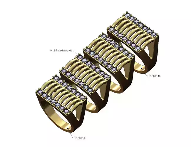 Diamond wire top rectangular ring US sizes 7to11