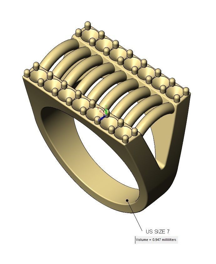 Diamond wire top rectangular ring US sizes 7to11 3D print model_11