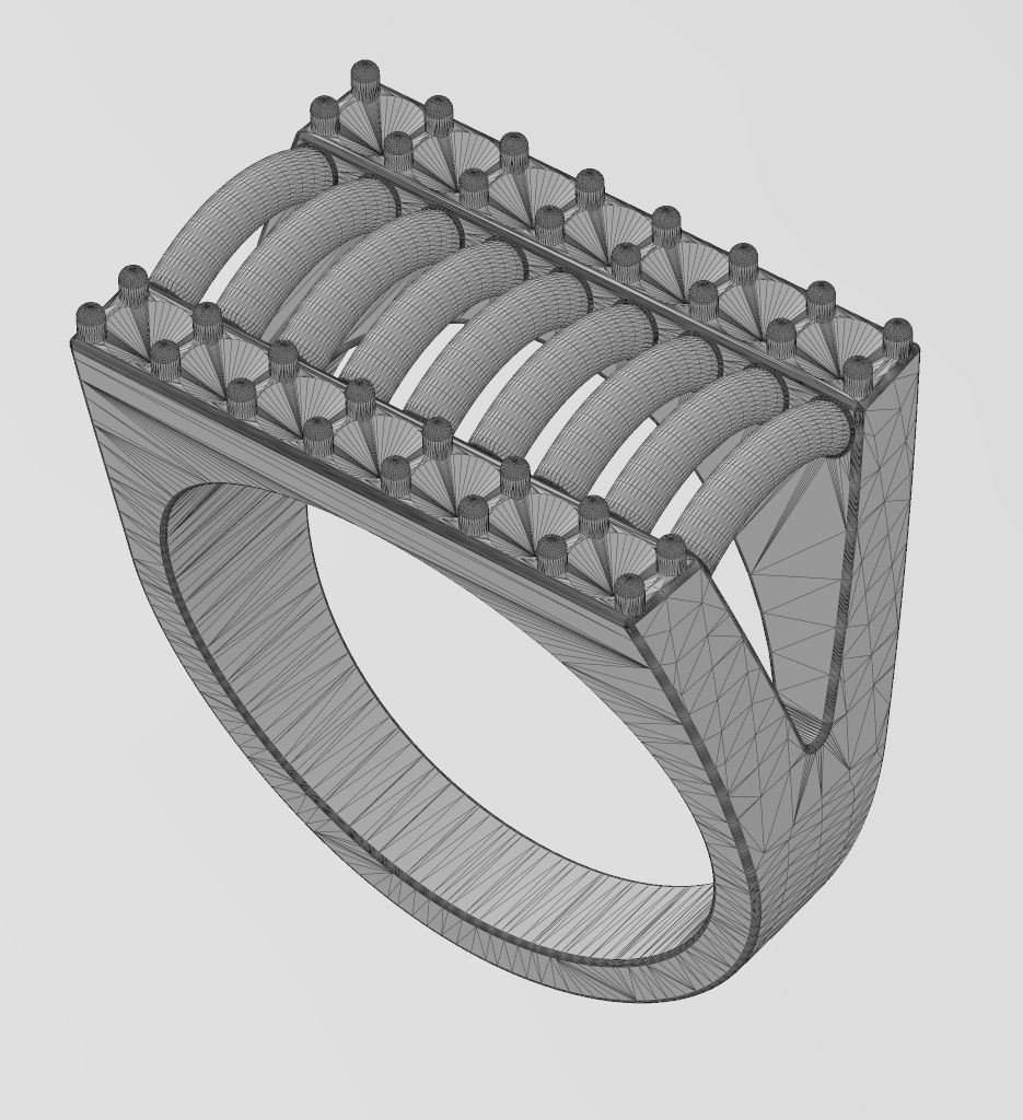 Diamond wire top rectangular ring US sizes 7to11 3D print model_15