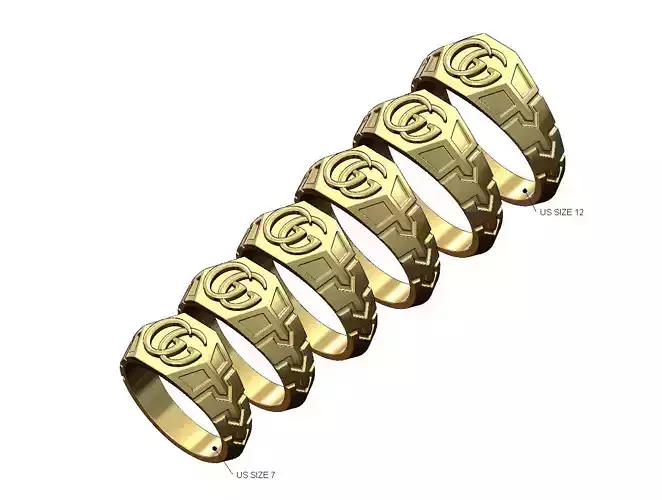 GG hexagonal top and engravings signet ring US sizes 7to12